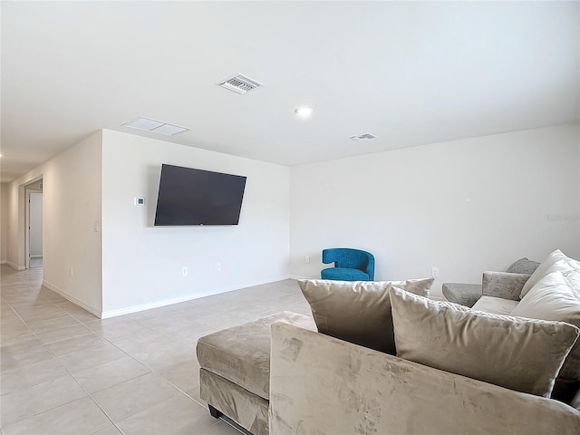 living room featuring light tile patterned floors