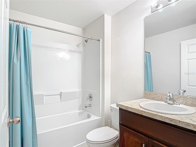 full bathroom with toilet, shower / tub combo, and vanity