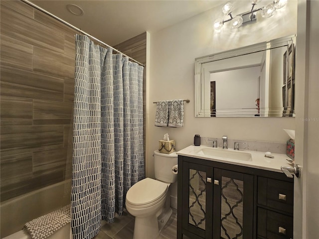 full bathroom with vanity, toilet, and shower / bath combo with shower curtain