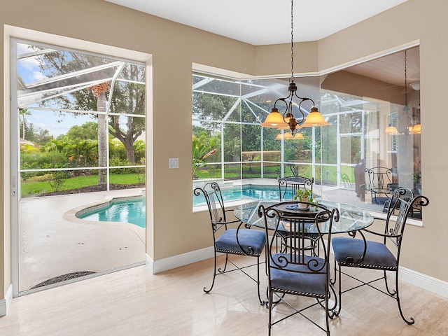 dining room with a chandelier