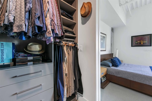 walk in closet with carpet