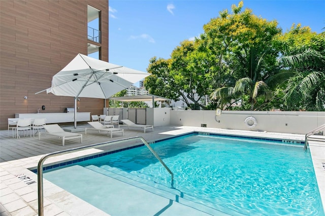 view of swimming pool featuring a patio area and outdoor lounge area