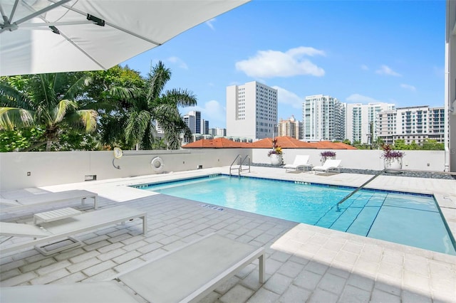 view of pool featuring a patio