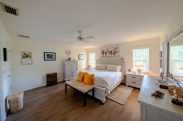 bedroom featuring ceiling fan and hardwood / wood-style floors