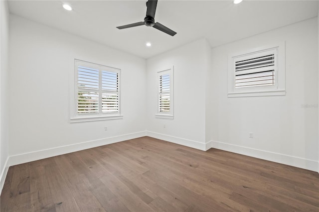 unfurnished room featuring ceiling fan and wood-type flooring