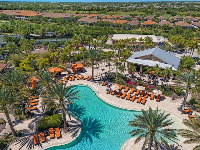 view of swimming pool with a patio area