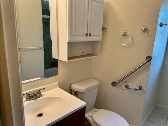 bathroom with tile patterned flooring, toilet, and vanity