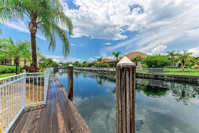 dock area featuring a water view