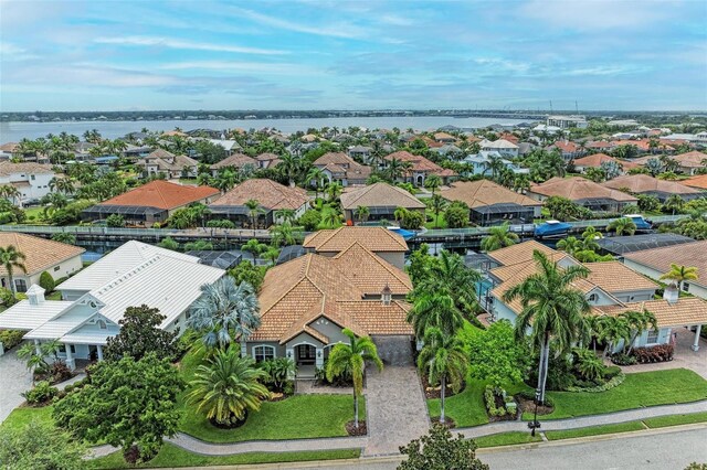 aerial view with a water view