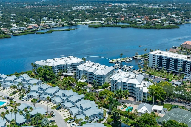 aerial view featuring a water view