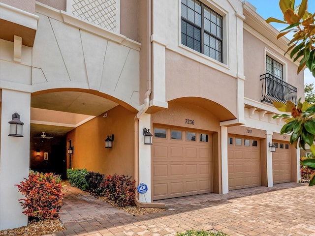 exterior space with a garage