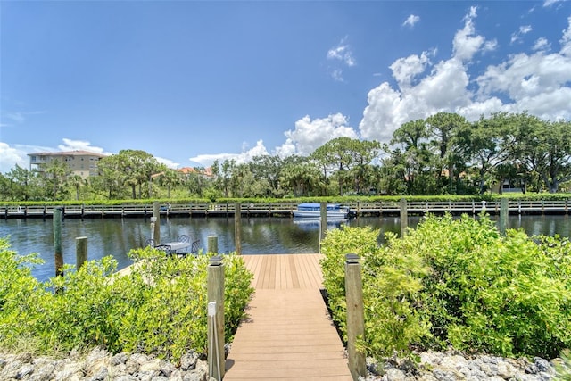 view of dock with a water view