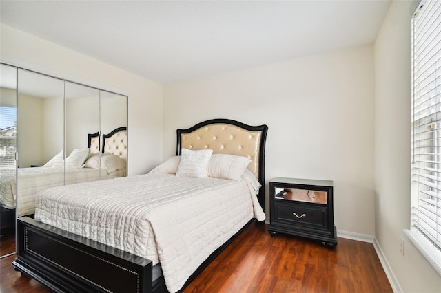 bedroom with a closet and dark wood-type flooring