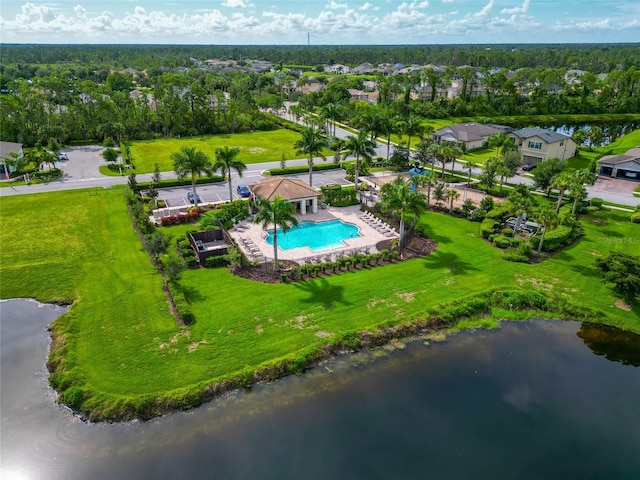 2352 Marton Oak Blvd, North Port, FL 34289 - aerial view of residential area featuring a pool and a nearby body of water