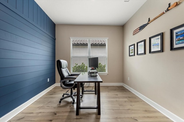 office area with light wood-type flooring