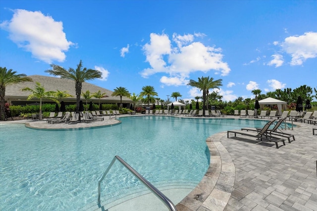 view of pool featuring a patio area