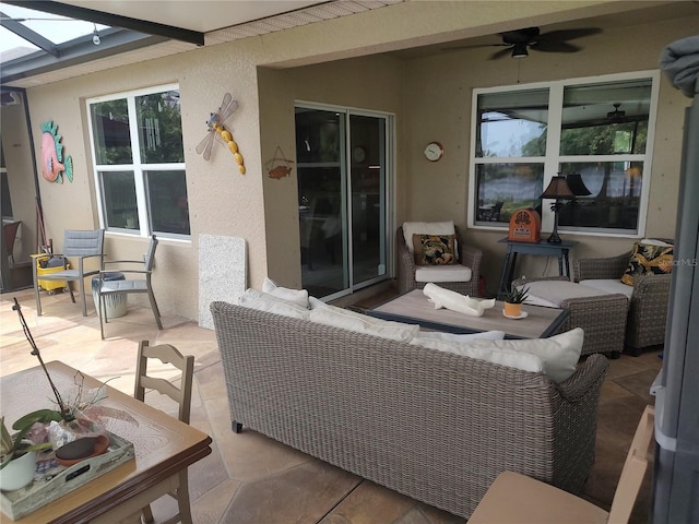 view of patio / terrace featuring ceiling fan and an outdoor hangout area