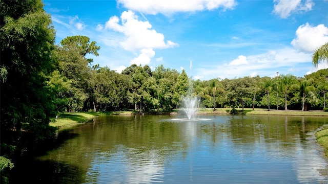 property view of water featuring a forest view