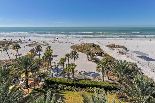 property view of water featuring a view of the beach