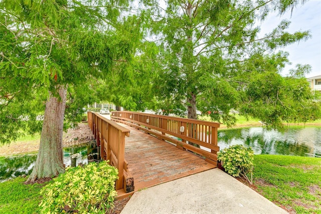 view of community featuring a water view