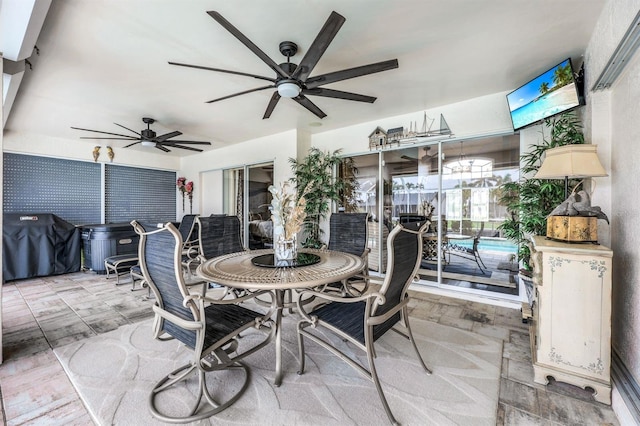 view of patio / terrace with a grill and ceiling fan