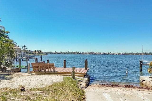 view of dock with a water view
