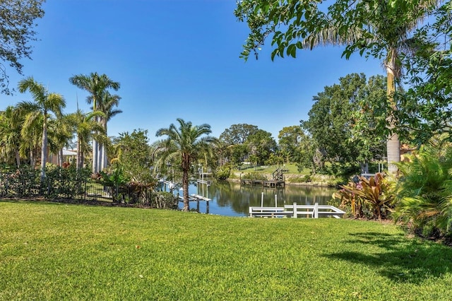 water view featuring a dock