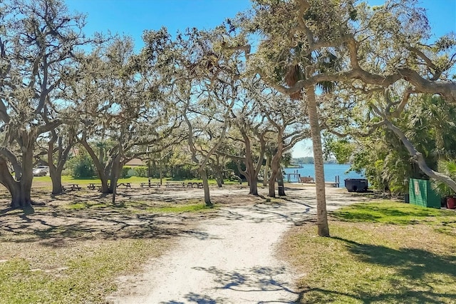view of road with a water view