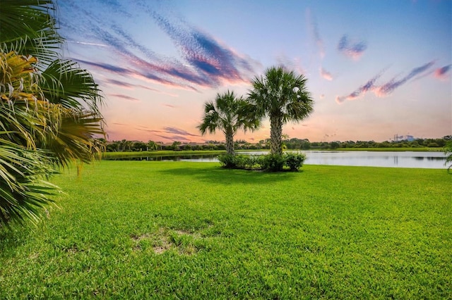 yard at dusk with a water view