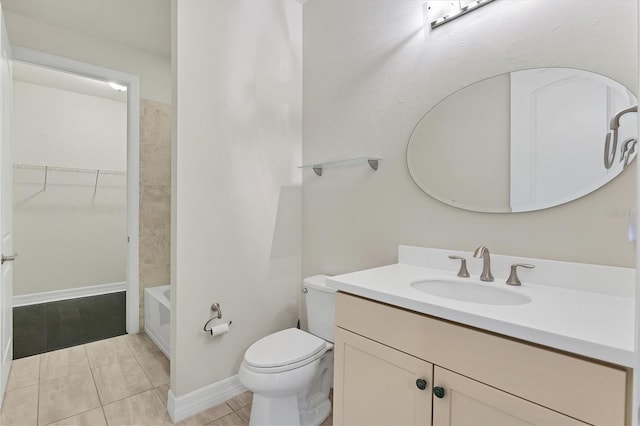 full bathroom featuring tile patterned flooring, vanity, toilet, and bathtub / shower combination