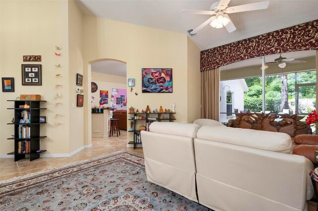 living room with ceiling fan