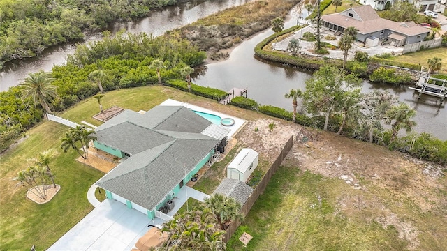 bird's eye view featuring a water view