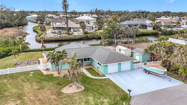 aerial view featuring a water view