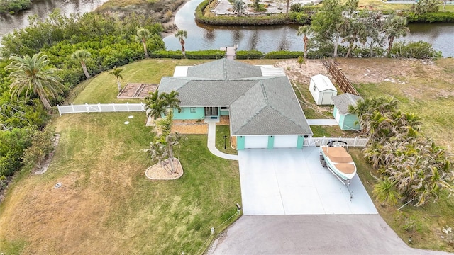 aerial view with a water view