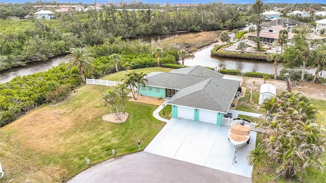 aerial view with a water view