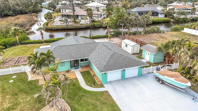 aerial view with a water view