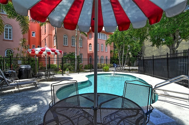 view of pool featuring a patio