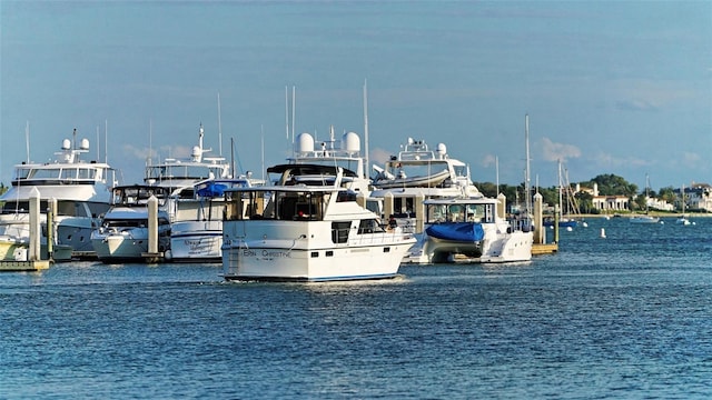 view of dock with a water view