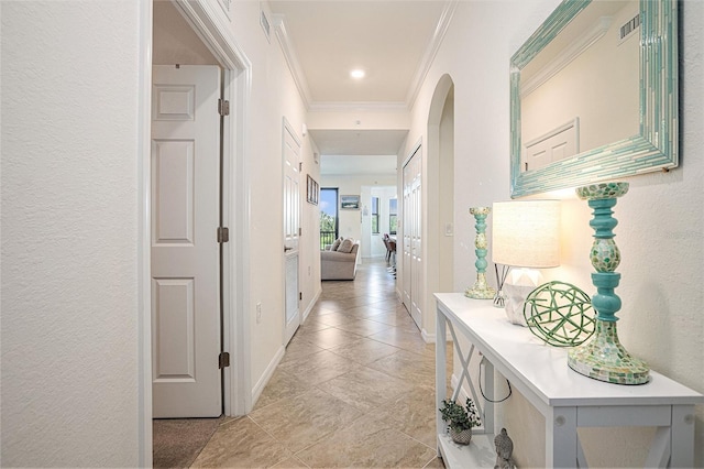 hallway with crown molding