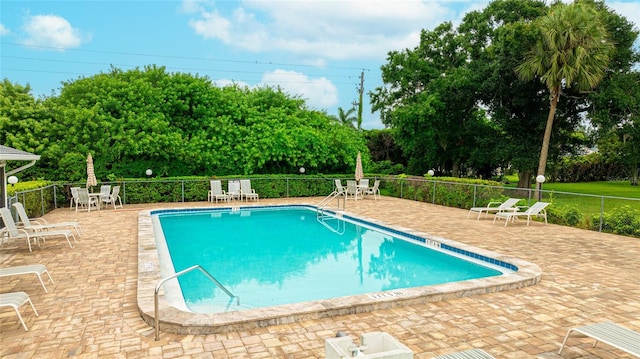 view of swimming pool with a patio