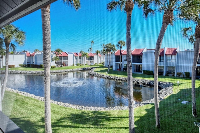 view of water feature with a residential view