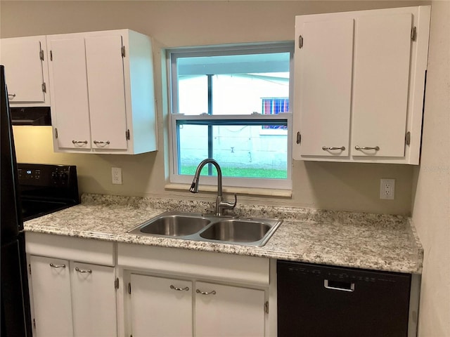 kitchen featuring sink, white cabinetry, dishwasher, and range hood