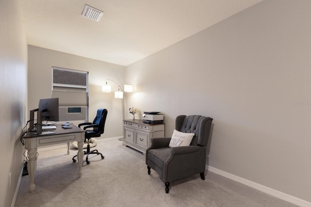 view of carpeted home office