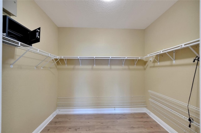 walk in closet with hardwood / wood-style floors