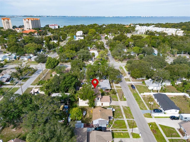 bird's eye view featuring a water view