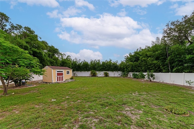 view of yard with a shed