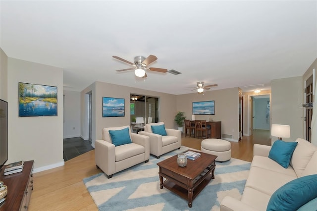 living room featuring light wood-type flooring