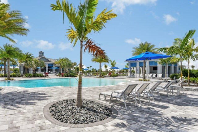 view of pool featuring a patio area