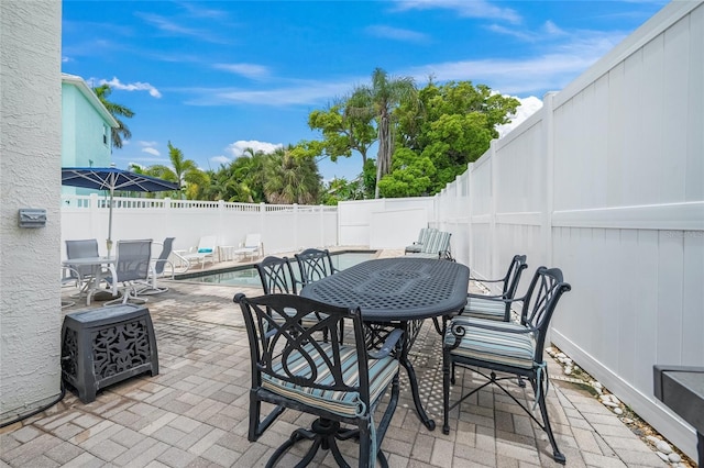 view of patio / terrace featuring a fenced in pool