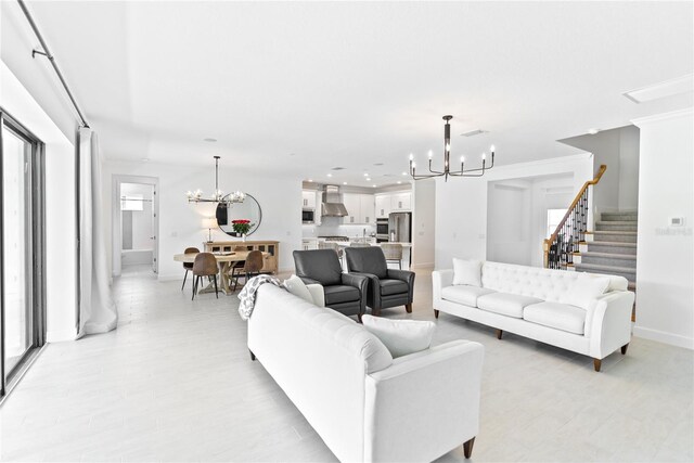 living room with a chandelier